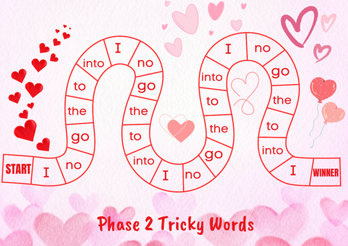 Valentine tricky word boardgame