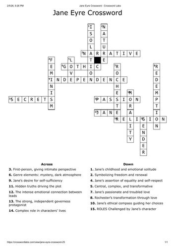 Jane Eyre Crossword - English literature