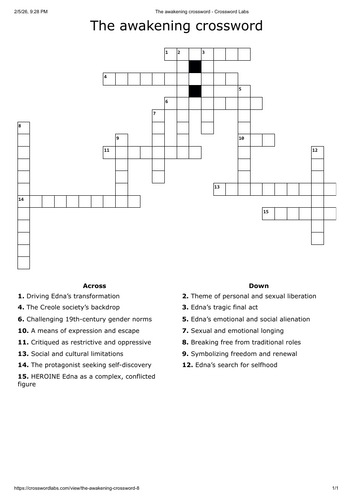 The awakening crossword - English literature