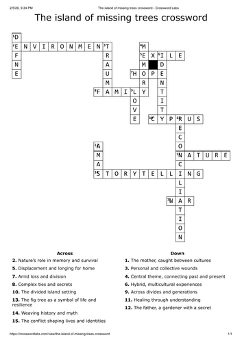 The island of missing trees crossword - English literature