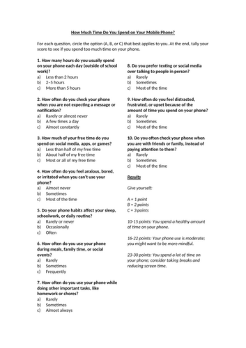 Mobile Phone Use Quiz