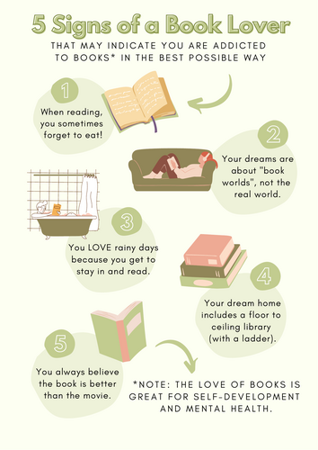 "5 Signs of a Book Lover" Educational Poster