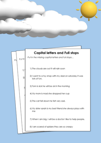 Capital Letters & Full Stops – Simple sentences - Level 1
