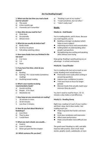 Are You Reading Enough? Quiz