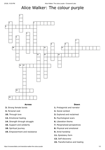The colour purple crossword - english literature