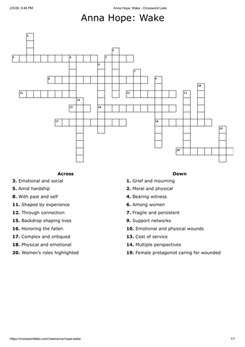 Anna Hope - Wake crossword. English literature