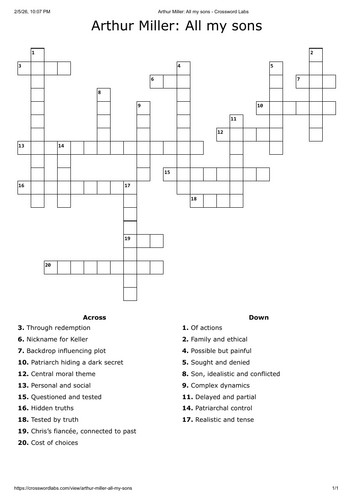 All my sons crossword - English literature