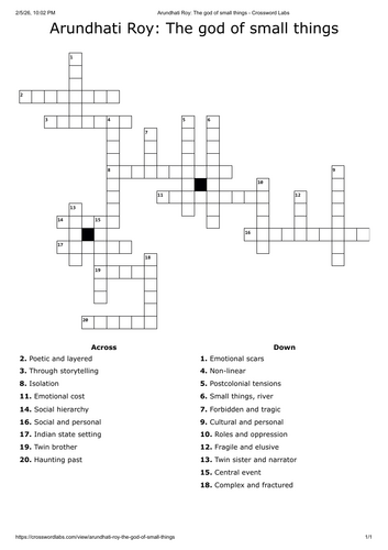 The G-d of small things crossword. English literature