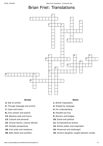 Translations crossword - English literature