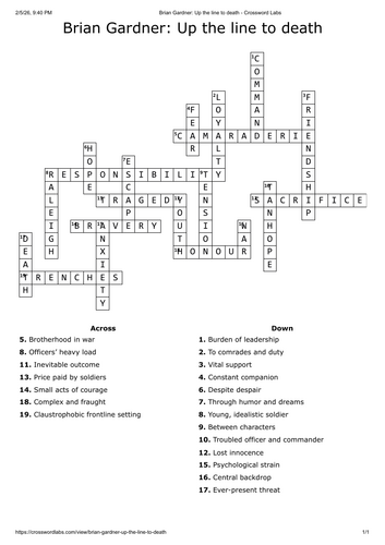 Up the line to death crossword - English literature