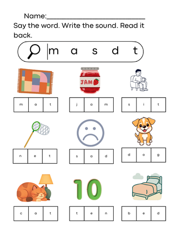 Set 1 CVC Phonics Practice: Focus Sounds m, a, s, d, t