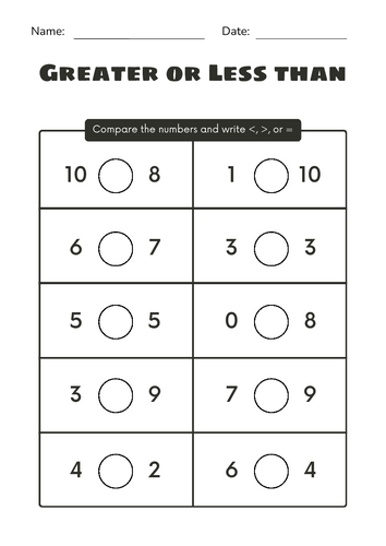 Comparing Numbers to 20: Greater than, Less than, or Equal to