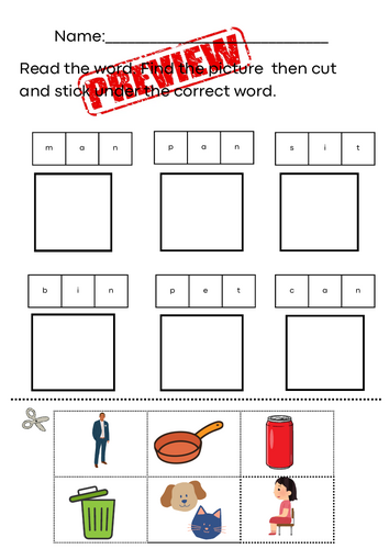 Read, Cut & Stick: CVC Word Match (Read Write Inc. Set 1)
