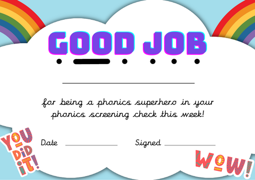 Phonics Screening Check Certificate