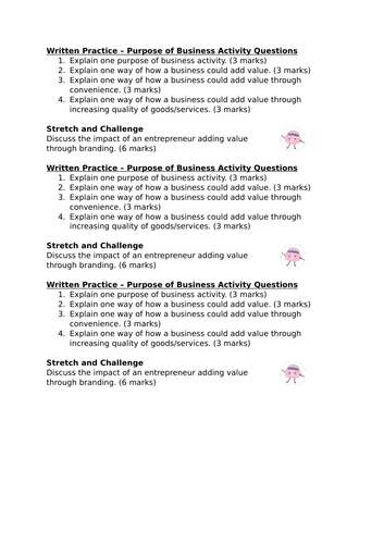 Edexcel GCSE Business Theme 1 1.3: Lesson 4 - Purpose of Business Activity