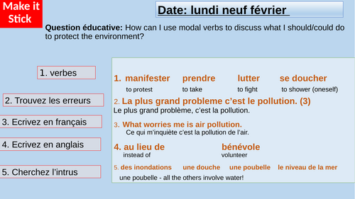 Environment KS4 - Modal Verbs such as on peut, on doit and il faut