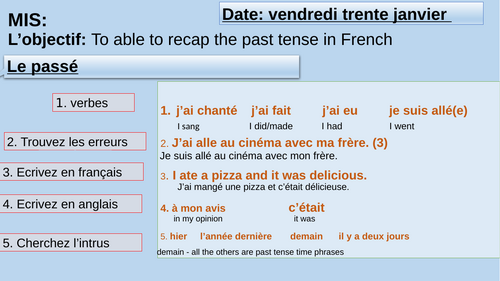 KS4 Past Tense (Passé Composé) Consolidation Lesson