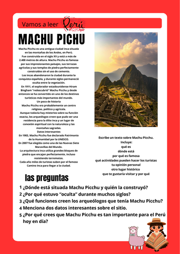 Machu Pichu reading and writing