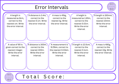 Error Intervals - 10 Questions | Teaching Resources