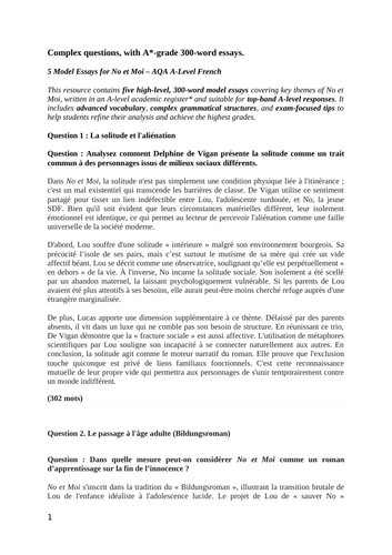 No et Moi : 5 A* 300 word Essays for Complex Questions