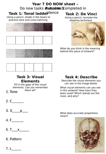 Art - Year 7 Do Now - Starter Task