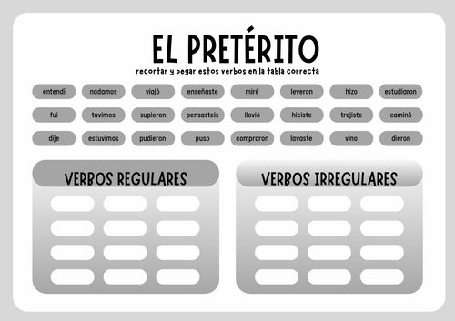 Preterite verbs Spanish regular and irreg cut and paste activity