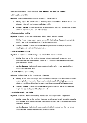 "What is Fertility and How Does it Vary?" - PSHE lesson ideas