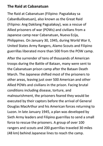 The Raid at Cabanatuan Handout