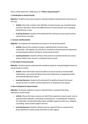 "What is Sexual Assault?" - PSHE lesson ideas