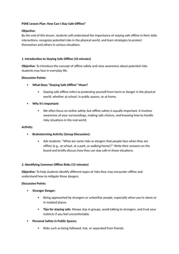PSHE Lesson Plan: How Can I Stay Safe Offline?