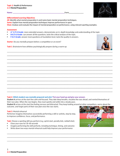 GCSE PE (Spec 2016 Edexcel) Topic 2: Health Performance: 2.4: Mental Preparation