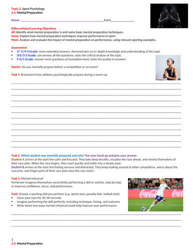 GCSE PE (Spec 2016 Edexcel) Topic 2: Sports Psychology: 2.4: Mental Preparation