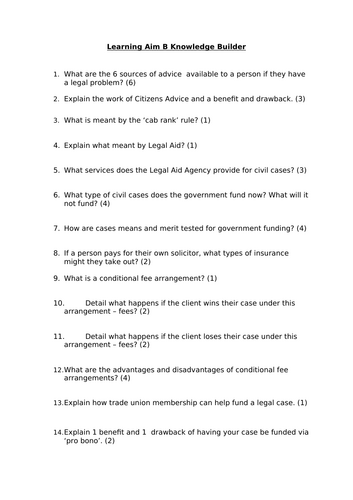 Unit 1 Applied Law Dispute Resolution Learning Aim B Revision