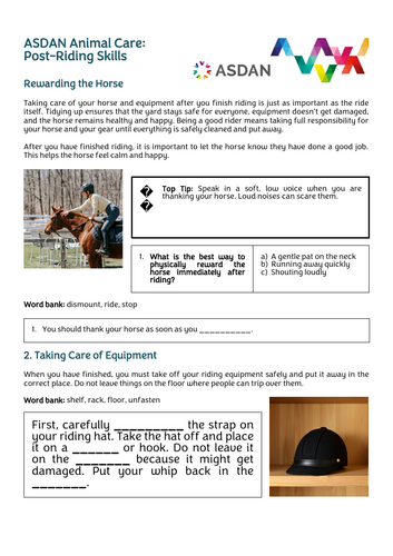 ASDAN Animal Care - Post Riding Skills - Section N