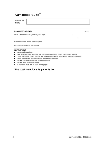 IGCSE Computer Science Chapter 7_ Algorithm design_Exam with Questions and Answers