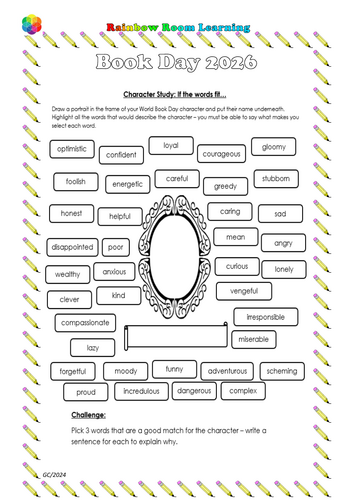 Book Day 2026 - character and vocab activity