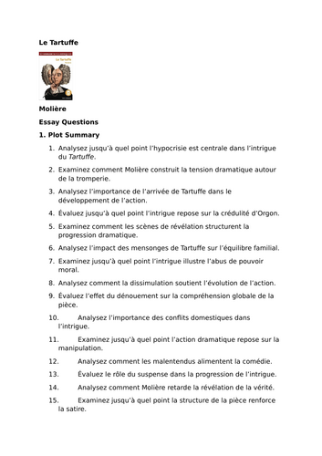 Le Tartuffe by Molière – Essay Questions