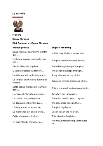 Le Tartuffe by Molière – Essay Vocabulary and Phrases