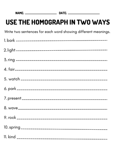 Homophones and Homographs – Grammar Worksheets