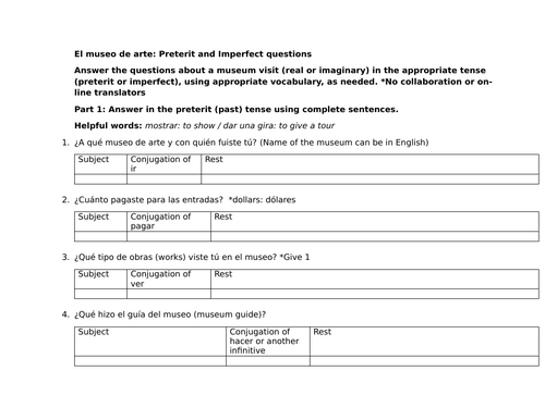 El museo de arte: Preterit and Imperfect questions