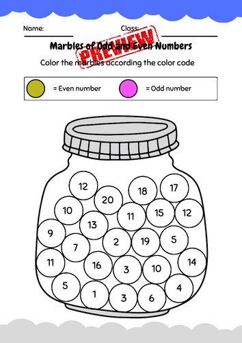 Marbles of Odd and Even Numbers – Colour by Code Worksheet
