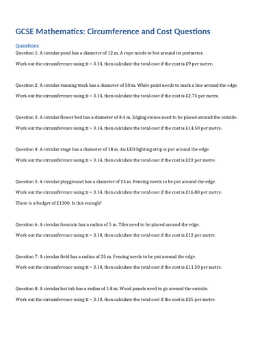 Using circumference to find the cost (Low ability)