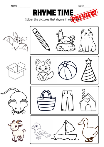 Rhyming Time Worksheet – Colour the Rhymes