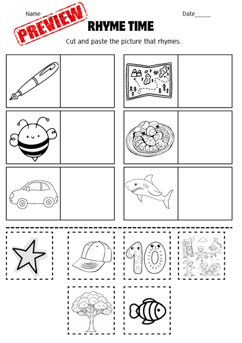 Cut and Paste Rhyming Words – Fun Phonics Practice