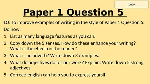 Creative Writing AQA GCSE Paper 1 Language Question 5