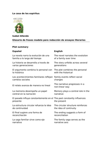 La casa de los espíritus by Isabel Allende – Glossary of model phrases for essay writing