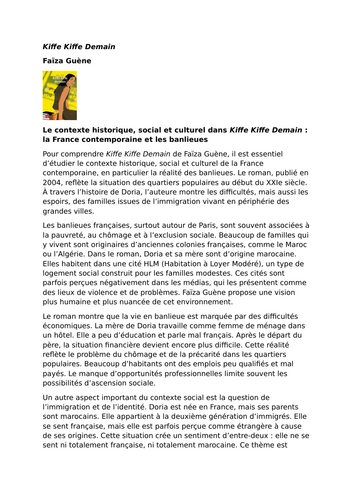 Kiffe Kiffe Demain by Faïza Guène – Context – Contemporary France and the banlieues