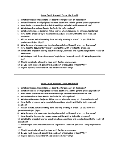 Inside Death Row with Trevor Macdonald Questions