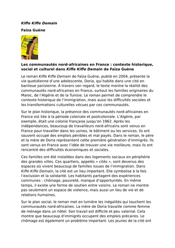 Kiffe Kiffe Demain by Faïza Guène – North African communities in France