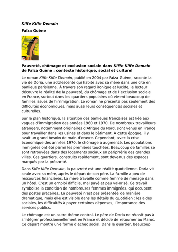 Kiffe Kiffe Demain by Faïza Guène - Poverty, unemployment, and social exclusion